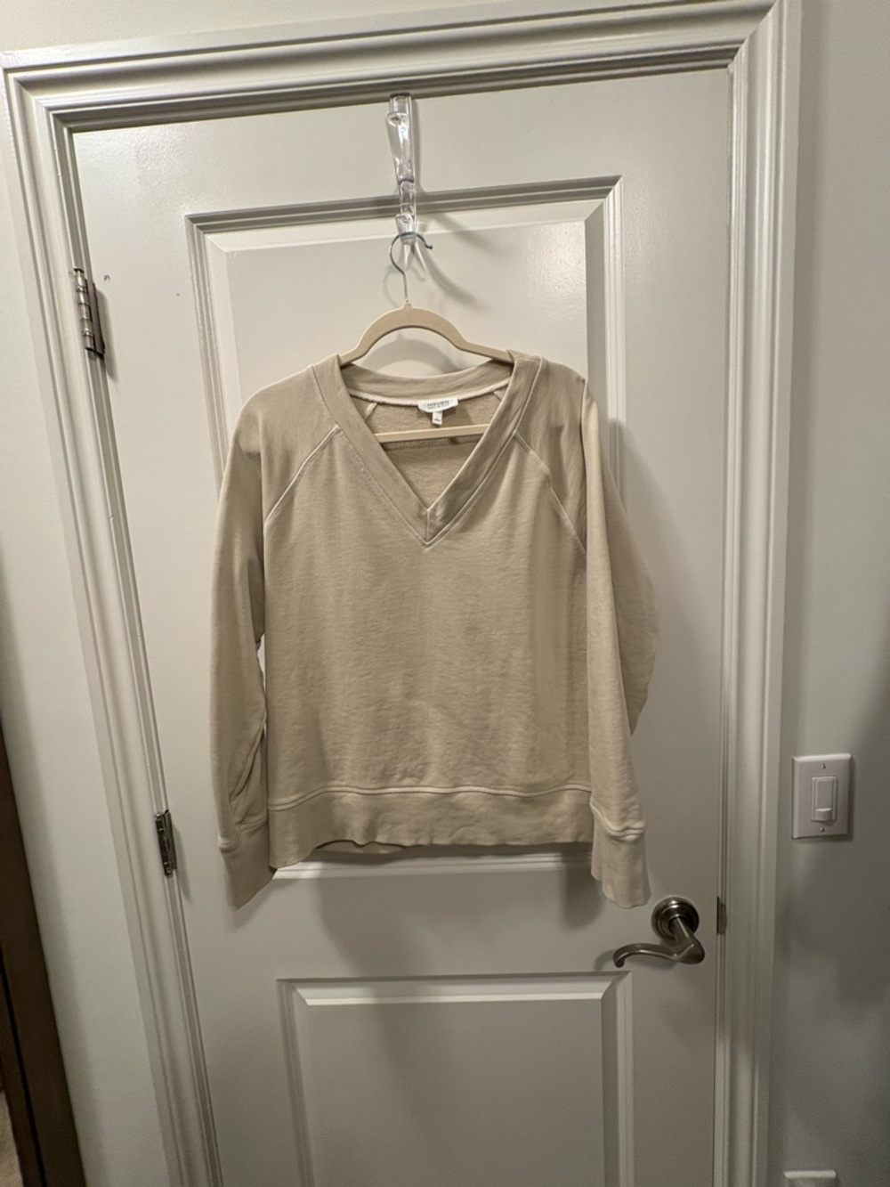Haven by Talbots V-Neck Pullover Hoodie in Light Beige